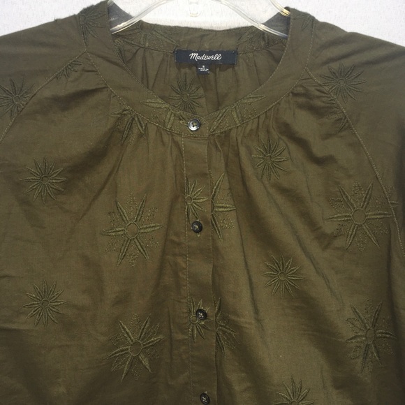 Madewell Olive Embroidered Bubble Sleeve Blouse S - Picture 3 of 10